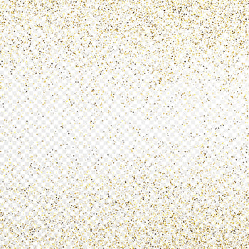 Gold glitter confetti backdrop isolated on white transparent background. Celebratory texture with shining light effect. Vector illustration.