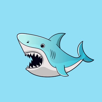 Cartoon Shark as Sea Animal Floating Underwater with water fountain blow vector illustration in flat style Graphic for Valentines Day cards, baby shower design and education kids