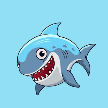 Cartoon Shark as Sea Animal Floating Underwater with water fountain blow vector illustration in flat style Graphic for Valentines Day cards, baby shower design and education kids