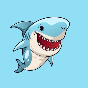 Cartoon Shark as Sea Animal Floating Underwater with water fountain blow vector illustration in flat style Graphic for Valentines Day cards, baby shower design and education kids