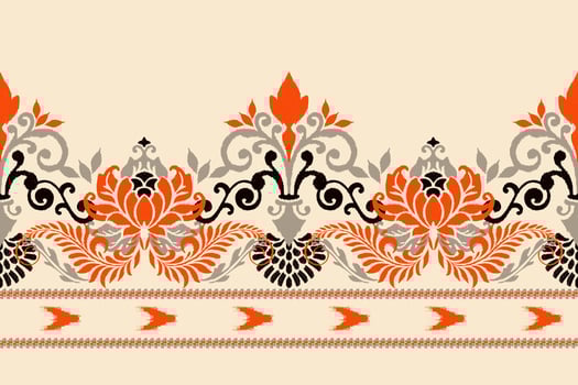 Ikat floral paisley embroidery on cream background.Ikat ethnic oriental pattern traditional.Aztec style abstract vector illustration.design for texture,fabric,clothing,wrapping,decoration,sarong,scarf