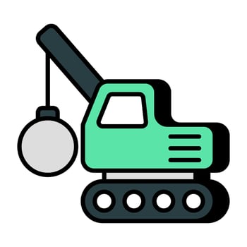 An icon design of wrecking ball with vehicle, bulldozer vector