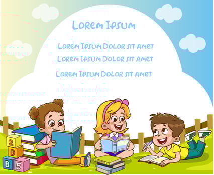 kids student drawing in the park vector illustration with place for your text.