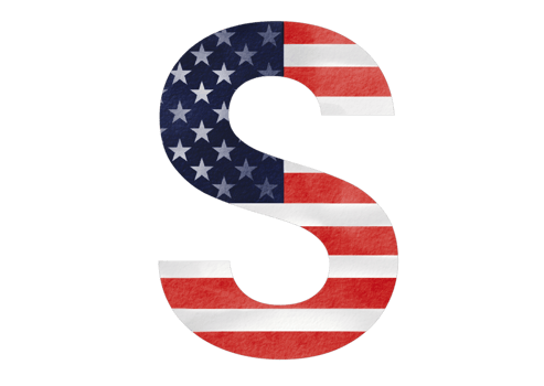 Letter S hand painted watercolor USA alphabet text with United state of  America  flag inside png