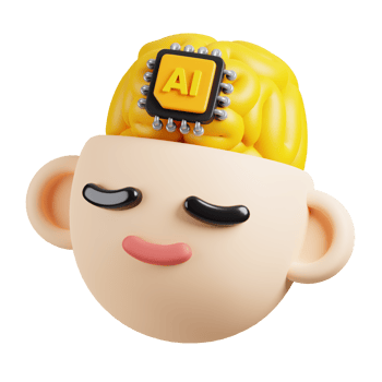 Human brain with AI microchip icon isolated. AI support in business and artificial intelligence technology concept. 3D Render illustration. png