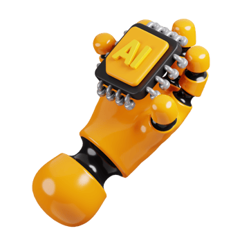 Robot hand holding AI micro chip icon isolated. AI support in business and artificial intelligence technology concept. 3D Render illustration. png