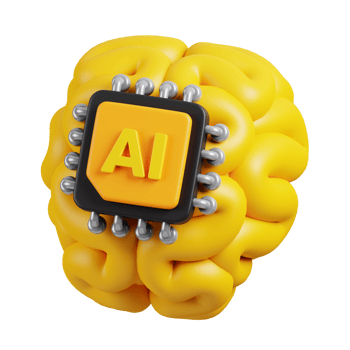 AI chip with brain icon isolated. AI support in business and artificial intelligence technology concept. 3D Render illustration. png
