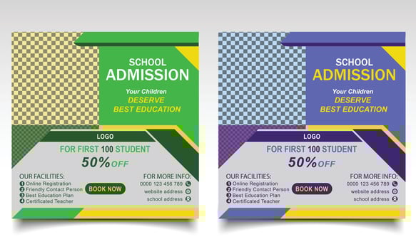 School banner design. School admission poster or left let. vector