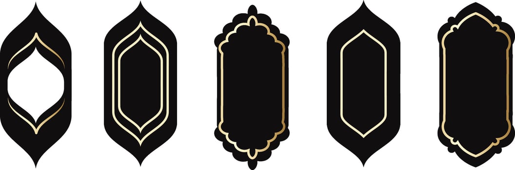 Set of black and white silhouettes of Islamic windows.Arab frame set.Ramadan kareem simbol icon. vector