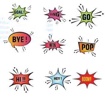 Set of speech bubbles. Set comics book balloon. Bubble speech phrase. Cartoon exclusive font label tag expression. Comic text sound effects. Cartoon balloon word design. vector