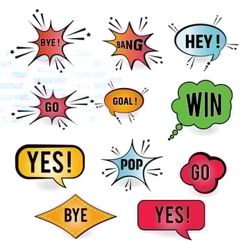 Set of speech bubbles. Set comics book balloon. Bubble speech phrase. Cartoon exclusive font label tag expression. Comic text sound effects. Cartoon balloon word design. vector