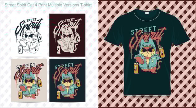 Street Spirit Cat 4 Print Multiple Versions T-shirt vector
