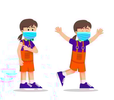 Little girl is very happy because she has been vaccinated vector
