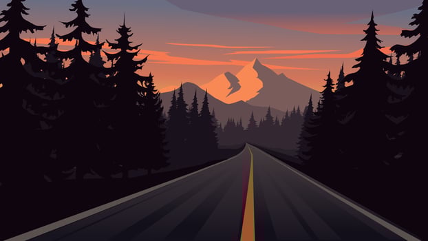 Sunset landscape with empty road and mountain vector