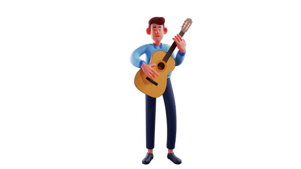 3D illustration. Talented man 3D cartoon character. Man holding guitar Men will bring a song with guitar accompaniment that he plays himself. A very romantic talented man. 3D cartoon character png