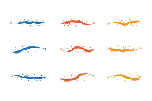 Watercolor colorful grange texture arrow vector set collections with star splash effect.