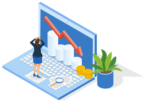 Business Concept. Decline Downward Arrow Trend In Laptop png