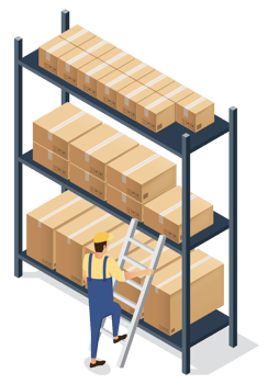 Work in warehouse scene with employees Shelves with packages Goods png