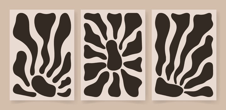 Abstract contemporary floral poster set. Botanical art, organic wavy shapes Matisse style, modern print botanical element organic shapes. Vector illustration