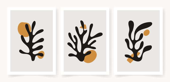Abstract coral posters. Contemporary organic shapes minimalist in Matisse style, graphic vector illustration