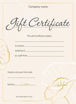 Gift certificate for women with golden flowers. Gift voucher for beauty salons, spa, presents vector