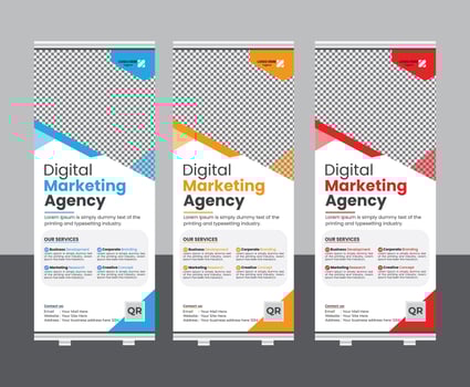 Digital Marketing agency roll up banner design vector template. Ads business rollup banner, modern x-banner and pull-up design, design