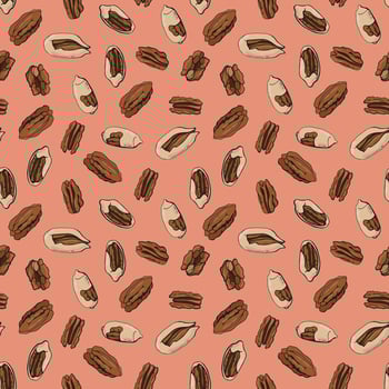 Seamless pattern with pecan nuts. Design for fabric, textile, wallpaper, packaging. vector