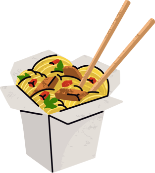 Chinese food in a box with chopsticks png