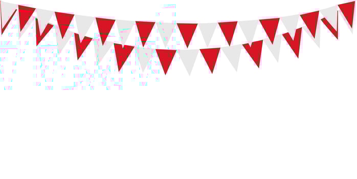 Bunting Hanging Red and White Flag Triangles Banner Background. Bunting flags for celebration, party, fair, market, sale. China, Canada, Swiss, Denmark concepts. vector