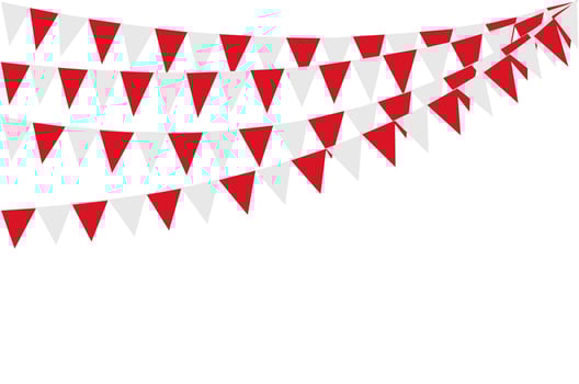 Bunting Hanging Red and White Flag Triangles Banner Background. Bunting flags for celebration, party, fair, market, sale. China, Canada, Swiss, Denmark concepts. vector