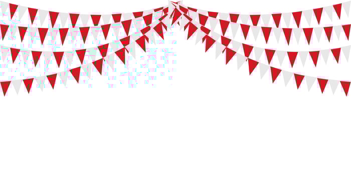 Bunting Hanging Red and White Flag Triangles Banner Background. Bunting flags for celebration, party, fair, market, sale. China, Canada, Swiss, Denmark concepts. vector