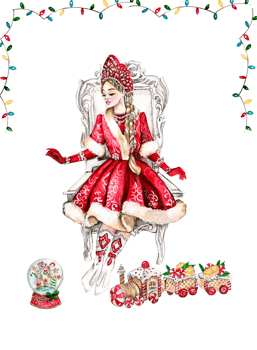 The Snow Maiden in a christmas dress. Watercolor illustration. Snow Maiden, fabulous winter Russian girl, Cute granddaughter of Russian Santa Claus, watercolor portrait in a red winter colors. png