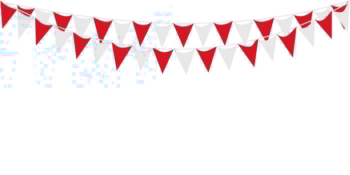 Bunting Hanging Red and White Flag Triangles Banner Background. Bunting flags for celebration, party, fair, market, sale. China, Canada, Swiss, Denmark concepts. vector