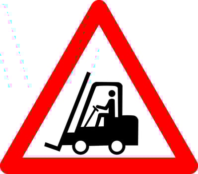 Forklift sign. Warning sign for forklifts and other industrial vehicles. Red triangle sign with a silhouette of a forklift inside. Caution forklift. Road sign. vector