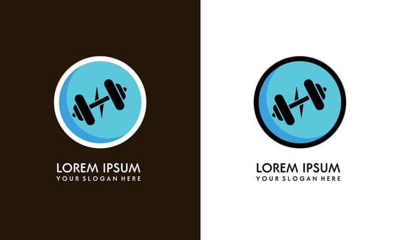 Gym fitness barbell logo icon with swoosh graphic element vector