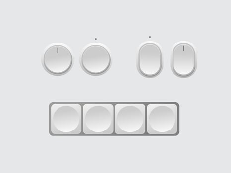 Round and square buttons, white and gray with shadow, 3D navigation bar for website, editable vector illustration.