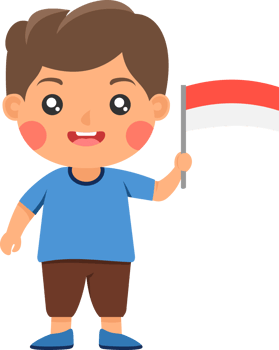 Cute standing boy cartoon holding a red and white Indonesia flag png