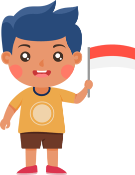 Cute standing boy cartoon holding a red and white Indonesia flag png