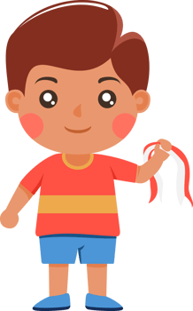 Cute standing boy cartoon holding a red and white Indonesia flag png