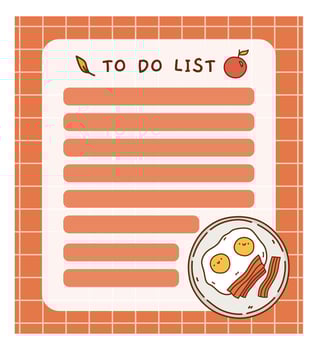 Cute to do list template with fried eggs. Kawaii and funny design of daily planner, schedule or checklist. Perfect for planning, memo, notes and self-organization. Vector hand-drawn illustration.