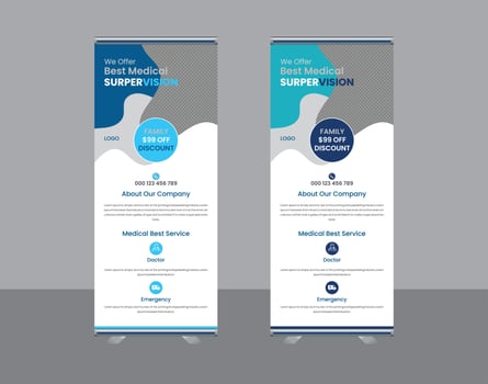 Modern Roll Up Banner Design Template For Medical Hospital . vector