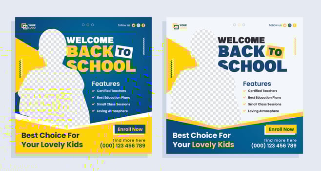 Back to school social media post, School admissions banner template design. vector