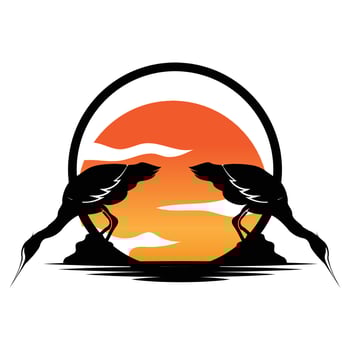 Heron Bird Logo, Vector Bird Flying Stork Heron, Animal Silhouette Design, Ilustrasi Templet