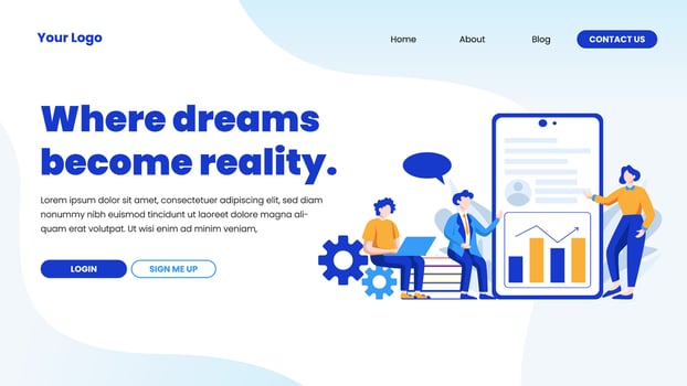 Landing page template for professional business in flat design style. Vector illustration for social media marketing website.