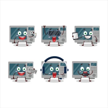Oven cartoon character are playing games with various cute emoticons vector