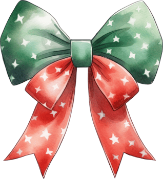 Christmas red green bow watercolor. png