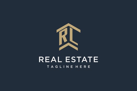 Initial RL logo for real estate with simple and creative house roof icon logo design ideas vector