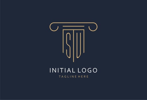 SU initial with pillar shape logo design, creative monogram logo design for law firm vector