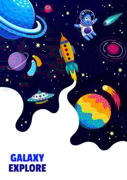 Space poster. Alien, UFO, spaceship and planets vector