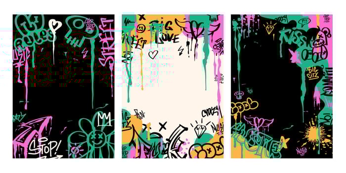 A set of modern graffiti posters. Street art in the grunge style with lettering. Template for printing vector